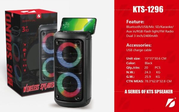 Caixa De Som Com Led 10W Wireless Speaker Kts1296